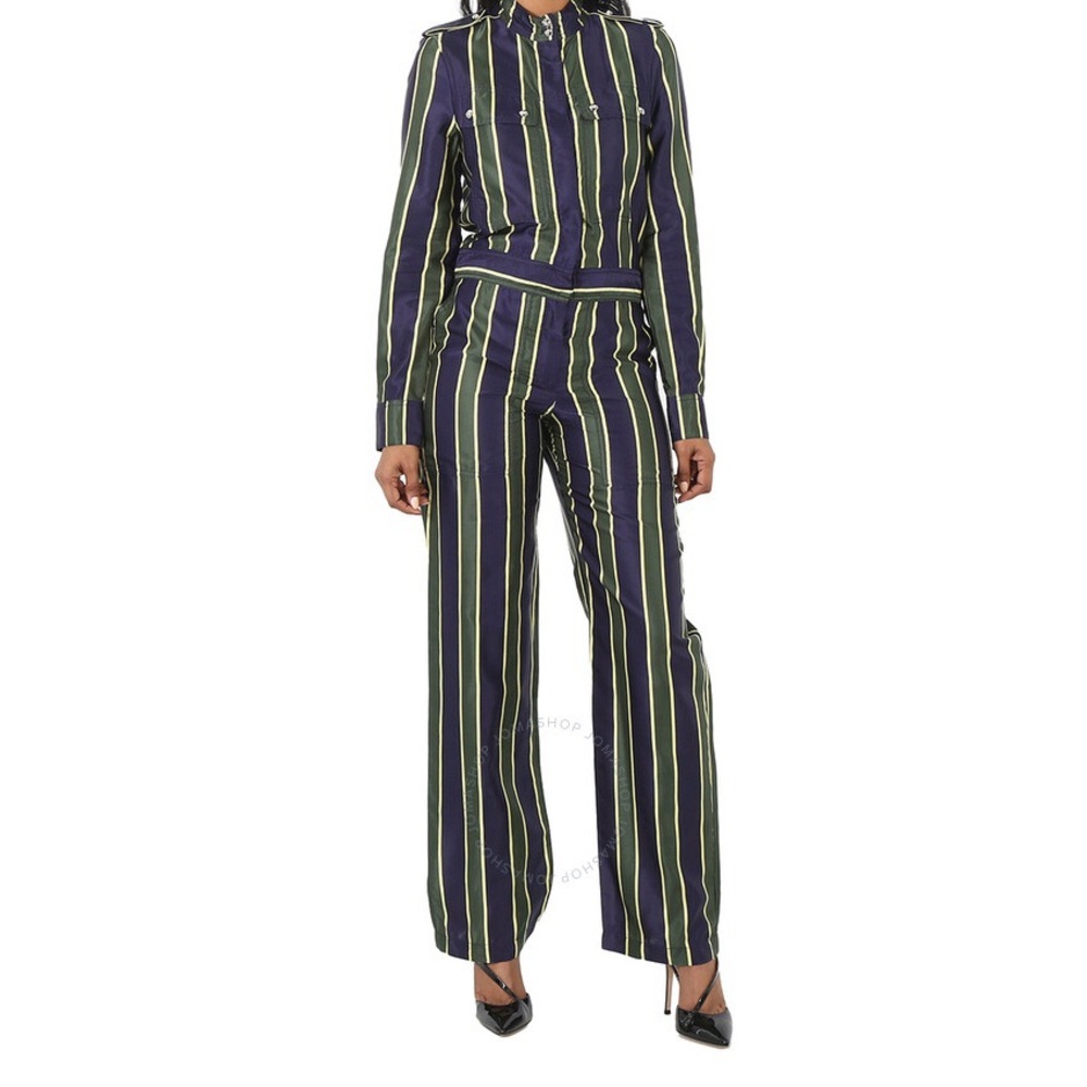 BURBERRY Aby Striped Navy and Green Women's Silk Jumpsuit